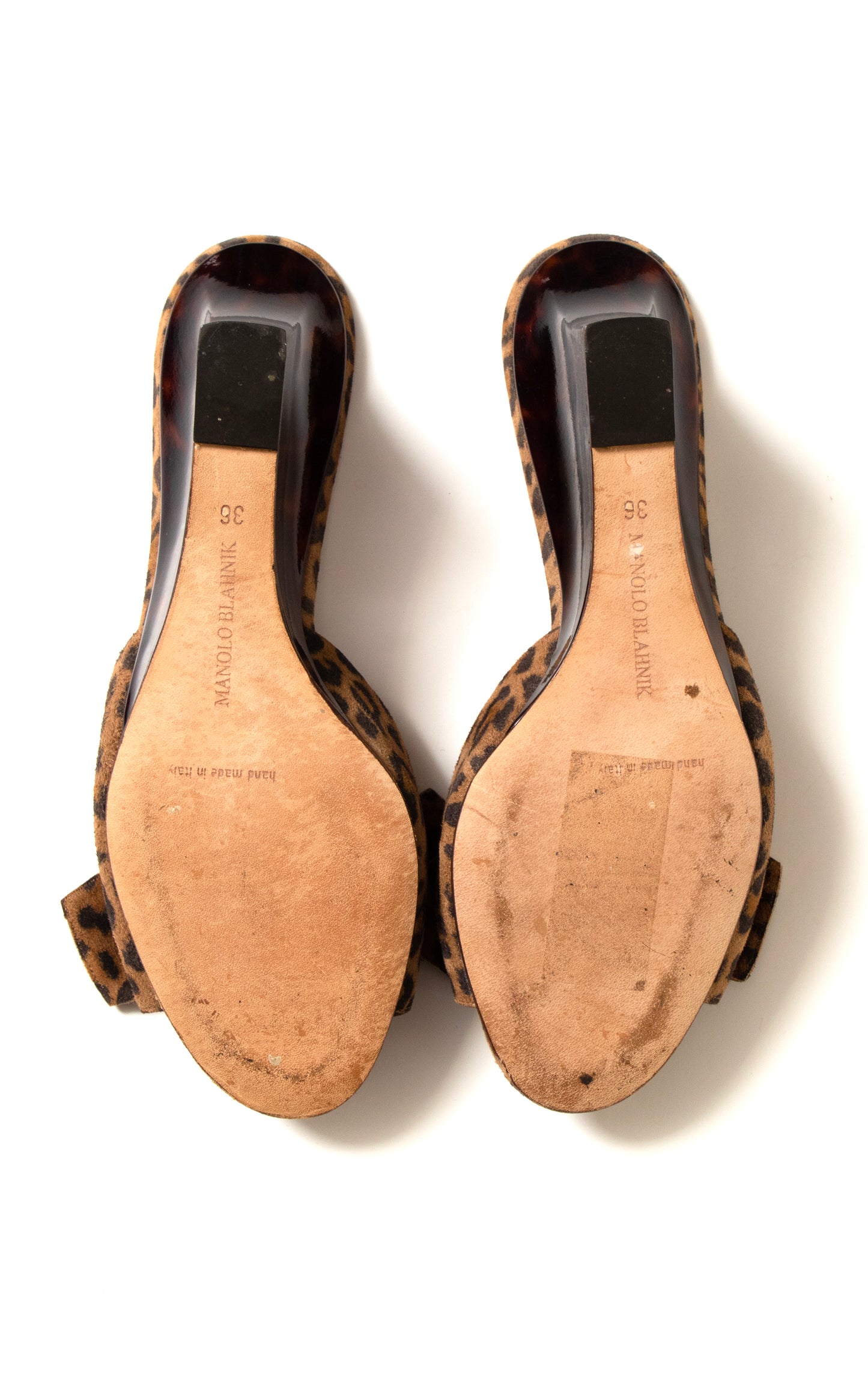 1990s MANOLO BLAHNIK Leopard Print Suede Wedges | size US 5.5