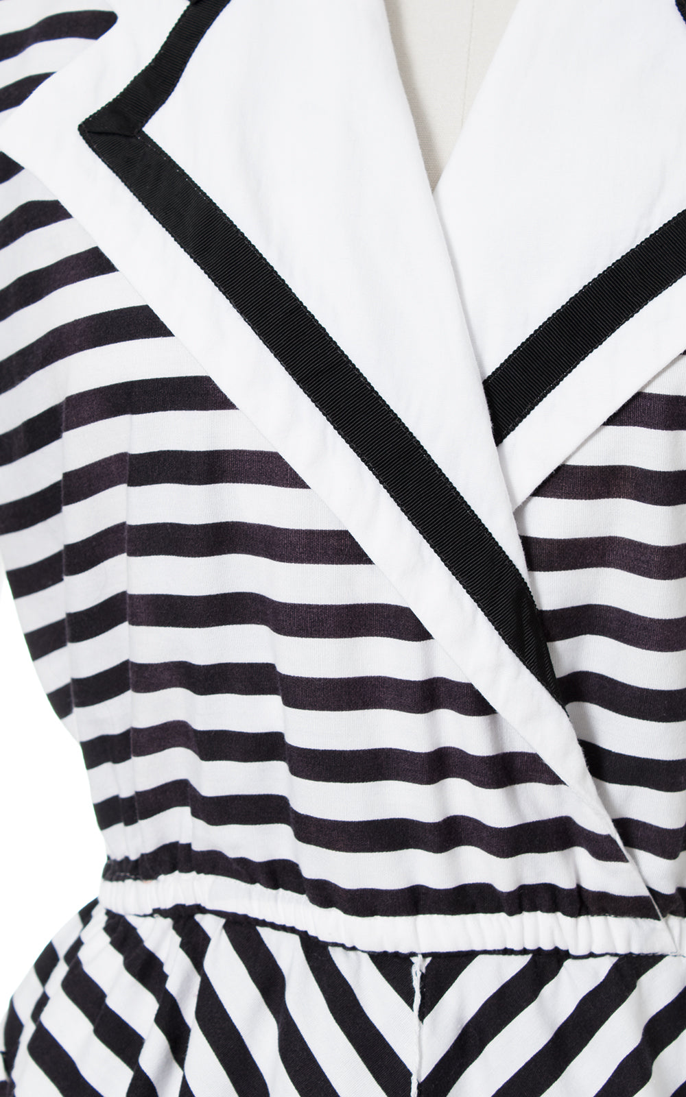 1980s Black Striped Cotton Dress with Pockets