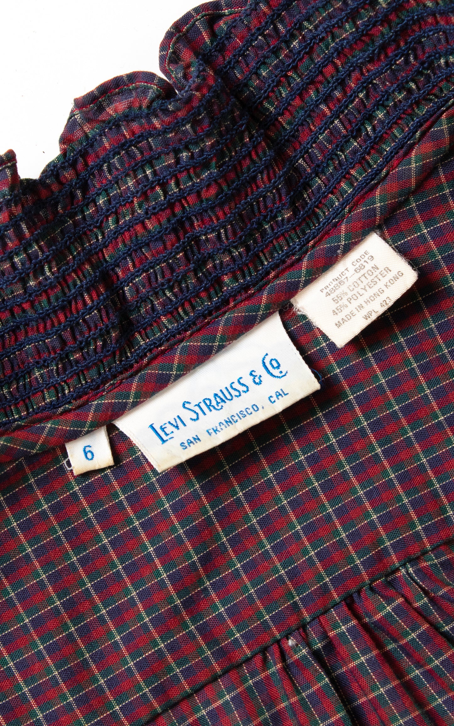 1970s LEVI'S Plaid Smocked Blouse | small