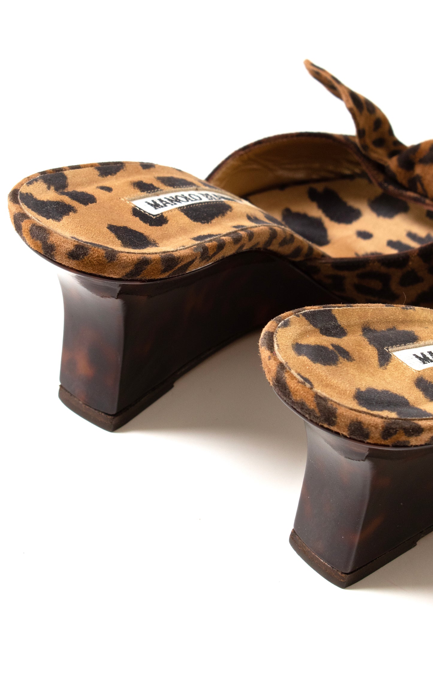 1990s MANOLO BLAHNIK Leopard Print Suede Wedges | size US 5.5