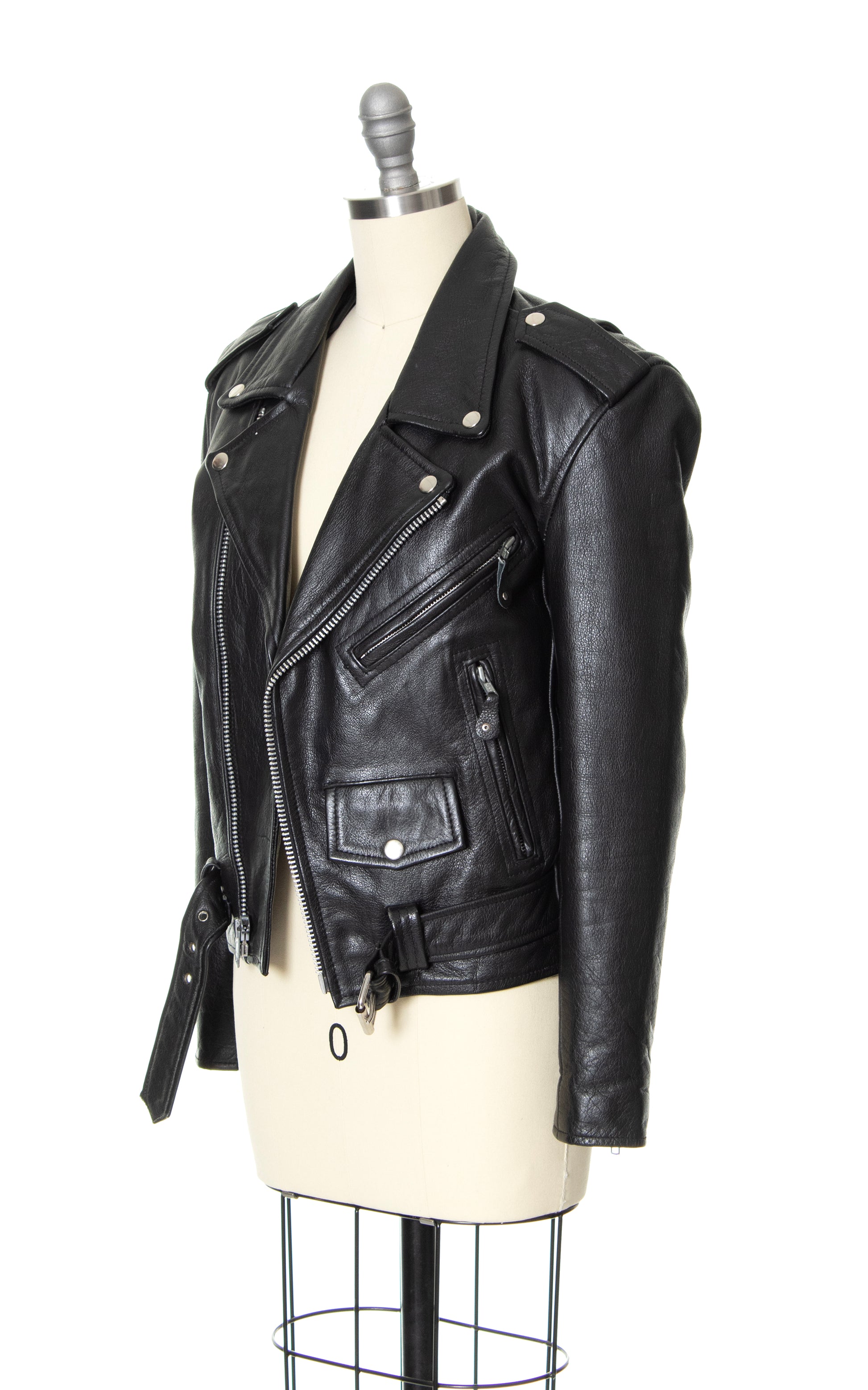Vintage 80s 1980s Black Leather Moto Jacket BirthdayLifeVintage
