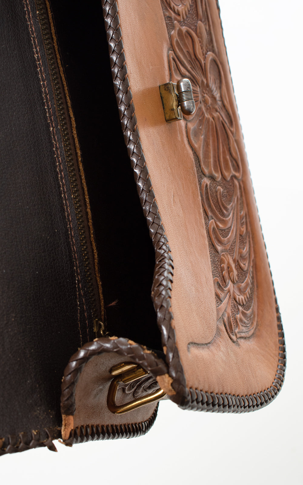 1970s Floral Tooled Leather Clutch BirthdayLifeVintage