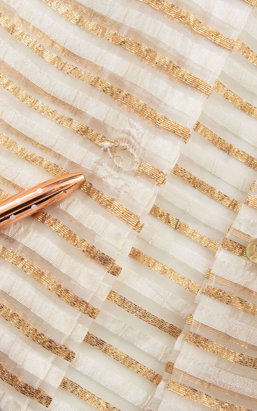 1950s Sheer Gold Striped Balloon Sleeve Blouse | large