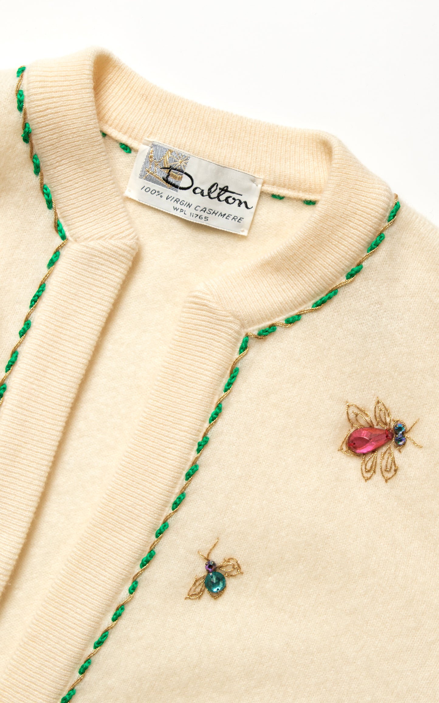 Vintage 50s 1950s DALTON Bug Rhinestone Beaded Cashmere Cardigan Knit Sweater BirthdayLifeVintage