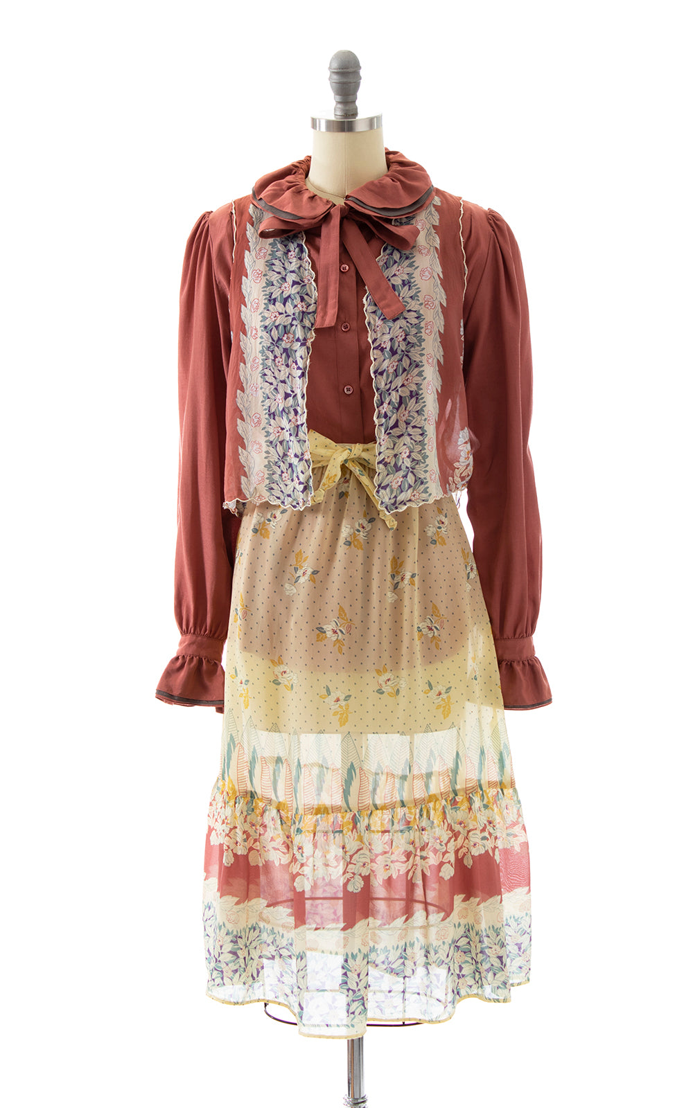 1970s Sheer Floral Vest, Skirt & Belt Set | x-small