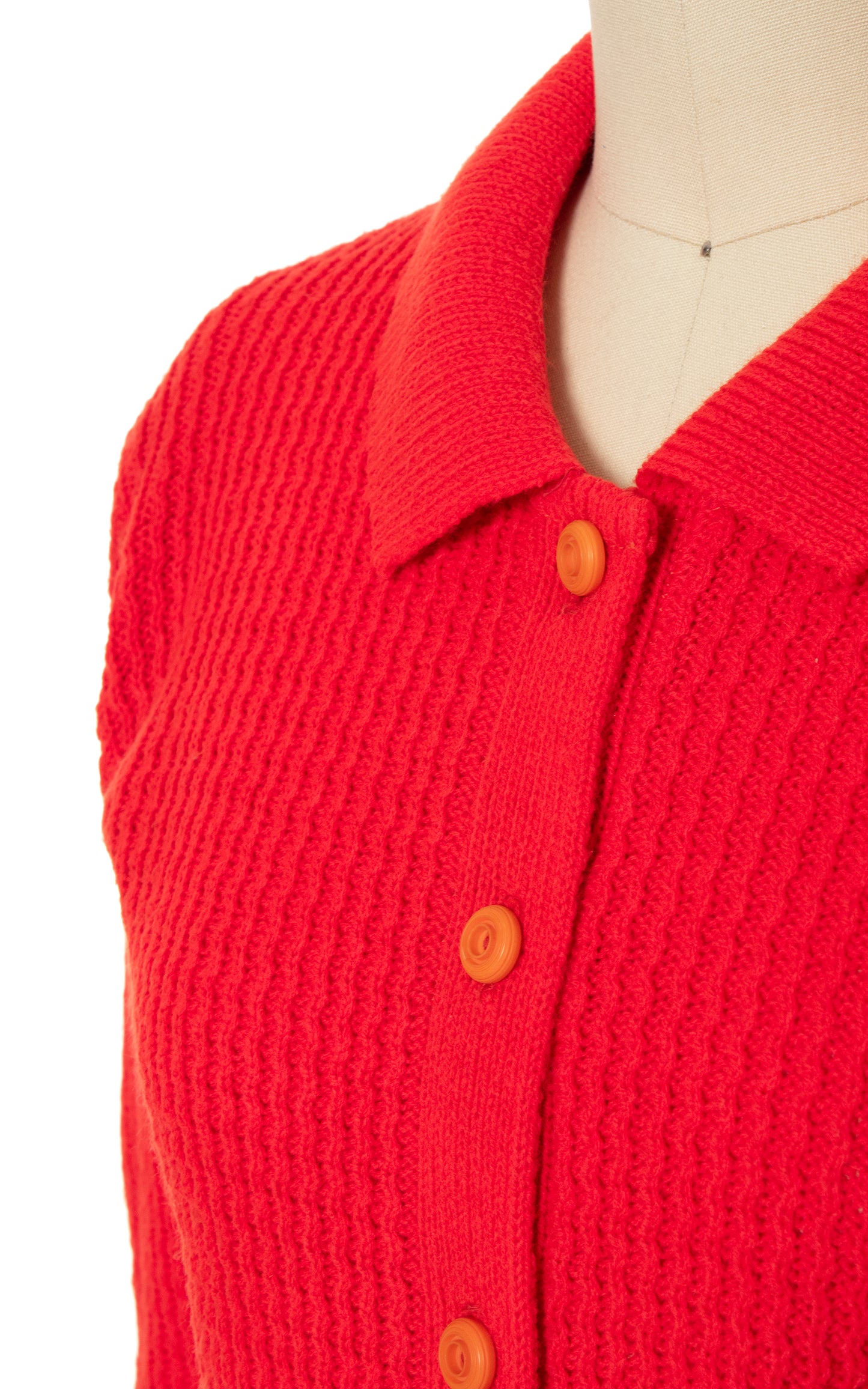 Vintage 60s 1960s Bright Red Knit Cardigan Acrylic Sweater BirthdayLifeVintage