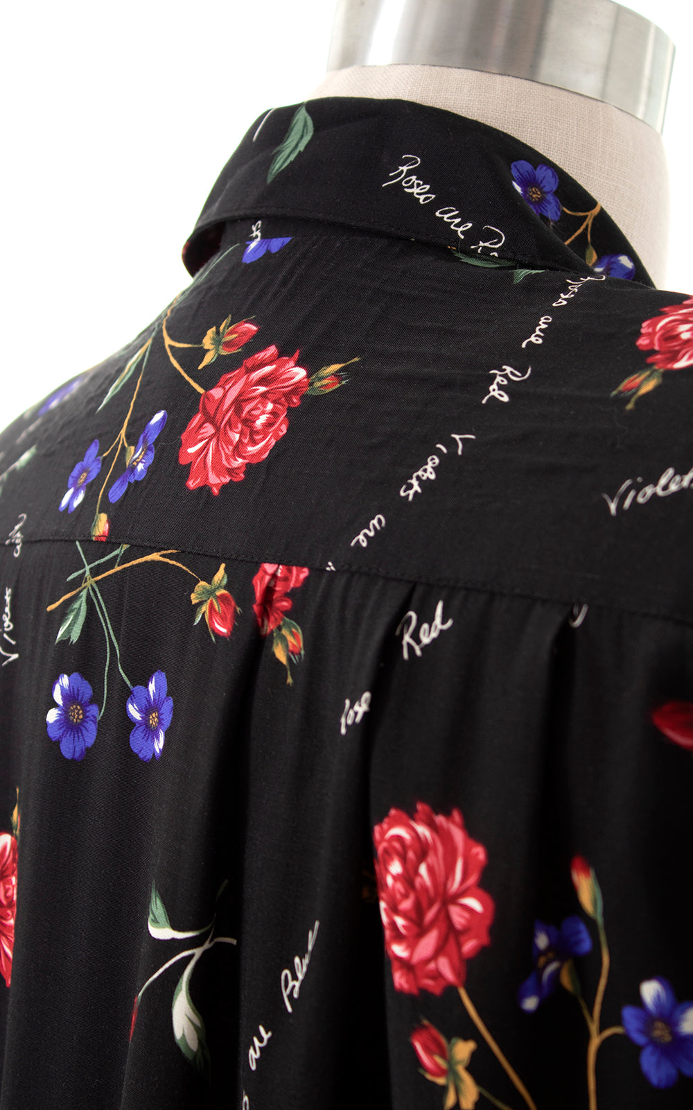 1980s Roses Are Red Rayon Shirtwaist Midi Dress | medium/large