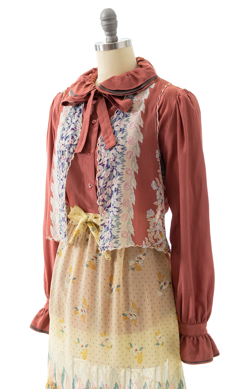 1970s Sheer Floral Vest, Skirt & Belt Set | x-small