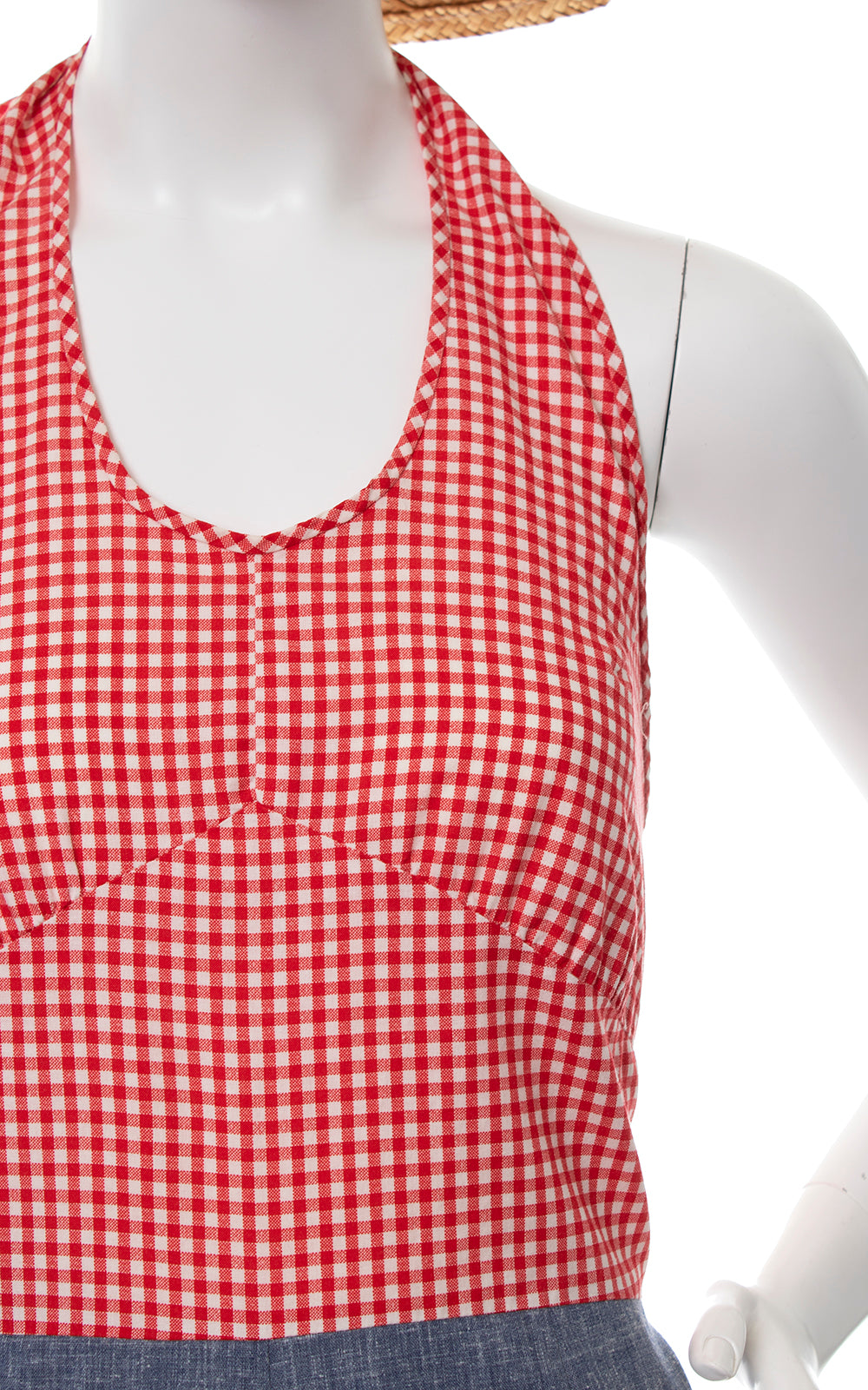 1970s Gingham & Chambray Halter Romper | medium