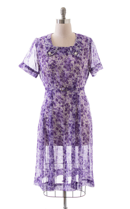 1940s Floral Sheer Cotton Voile Dress | large/x-large