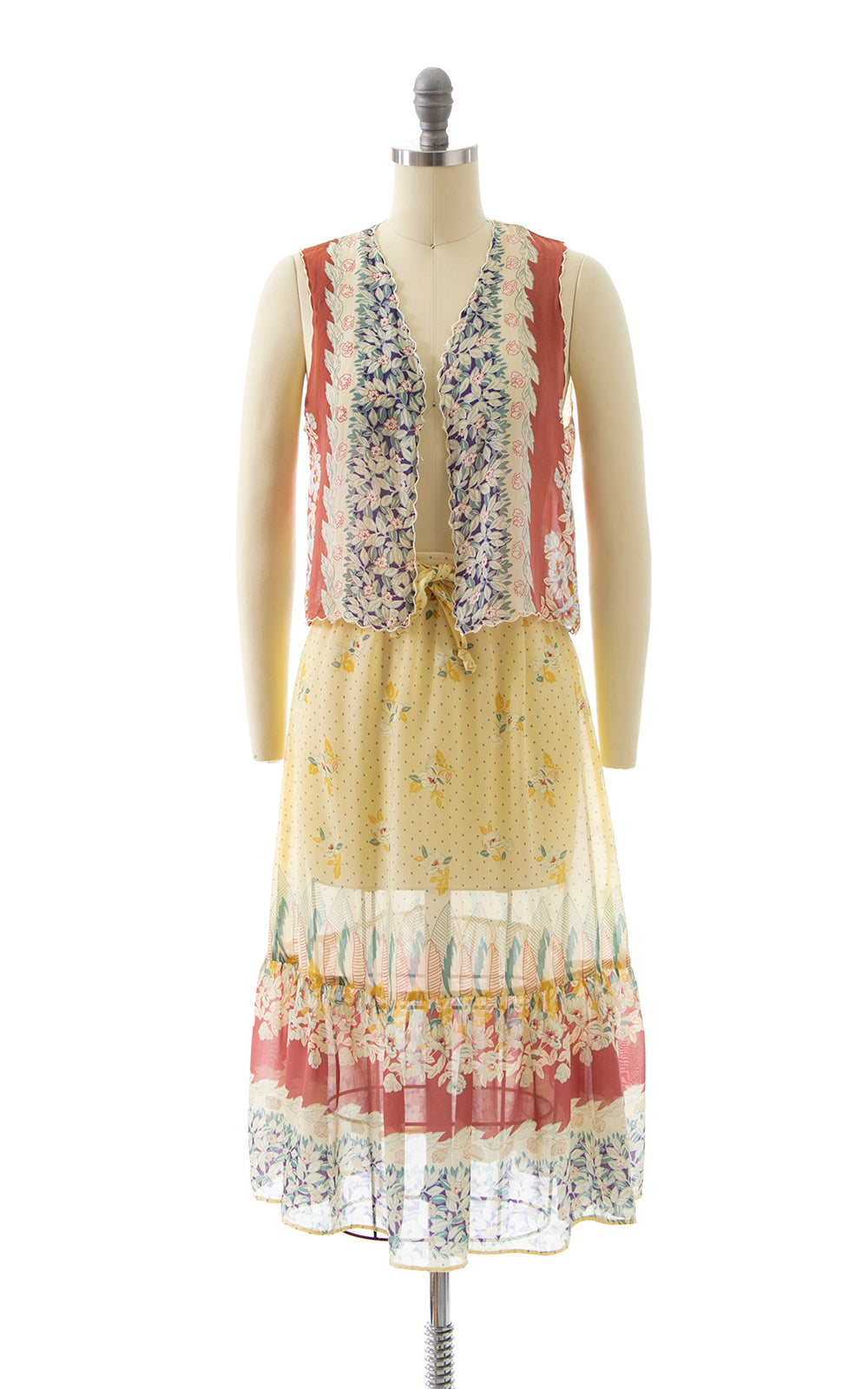 1970s Sheer Floral Vest, Skirt & Belt Set | x-small
