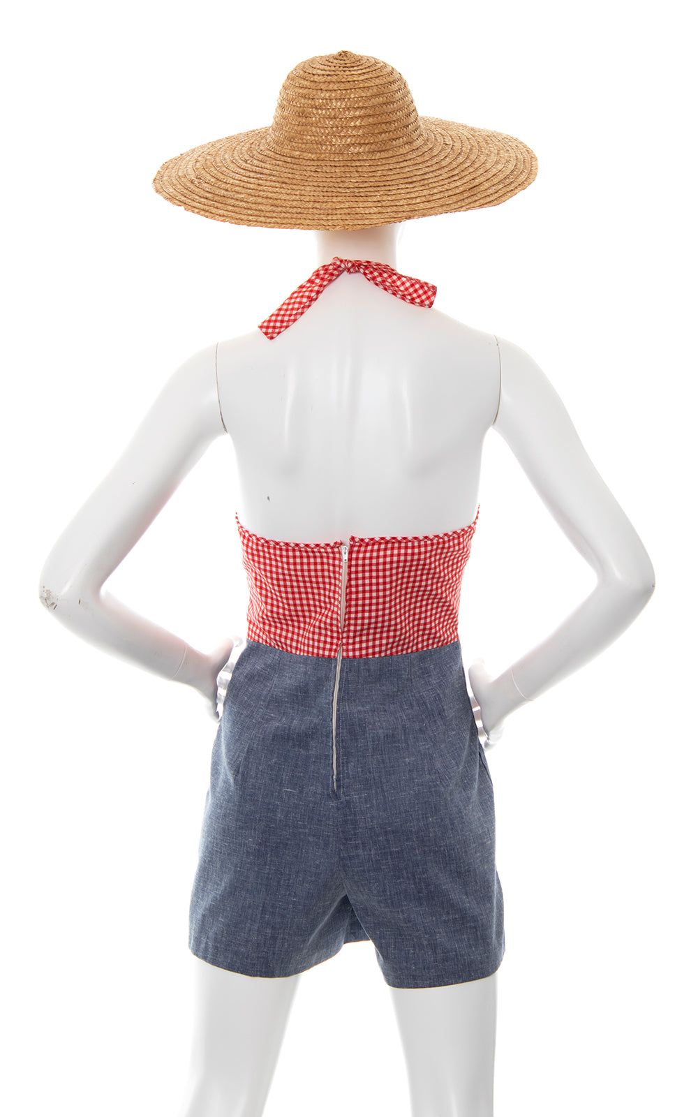 1970s Gingham & Chambray Halter Romper | medium