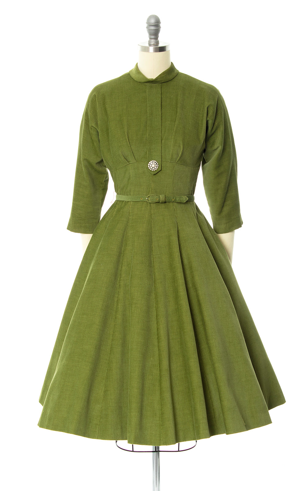 1950s Olive Green Corduroy Dress | x-small/small Birthday Life Vintage 1950s Olive Green Corduroy Dress | x-small/small Birthday Life Vintage
