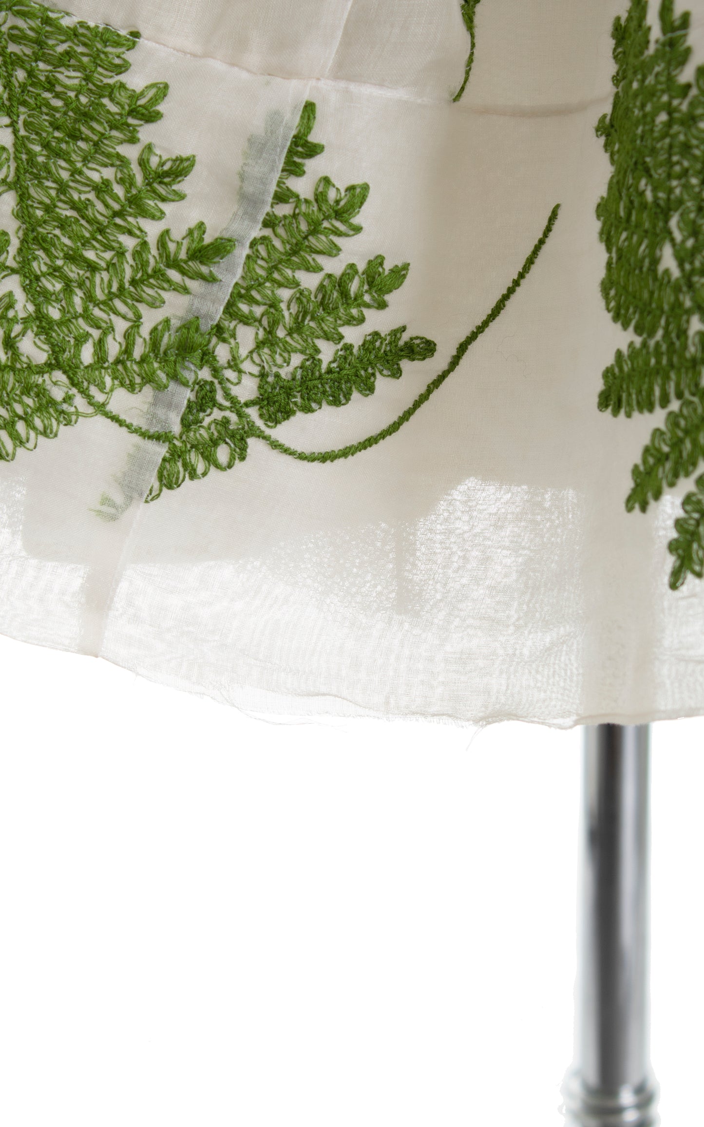 Vintage 1950s 50s Fern Leaf Embroidered White Tulle Cupcake Party Dress Birthday Life Vintage