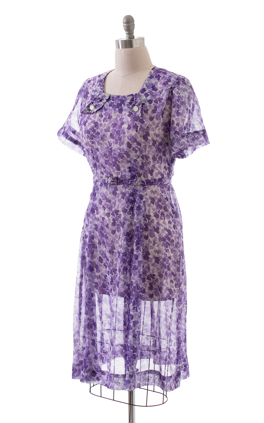 1940s Floral Sheer Cotton Voile Dress | large/x-large