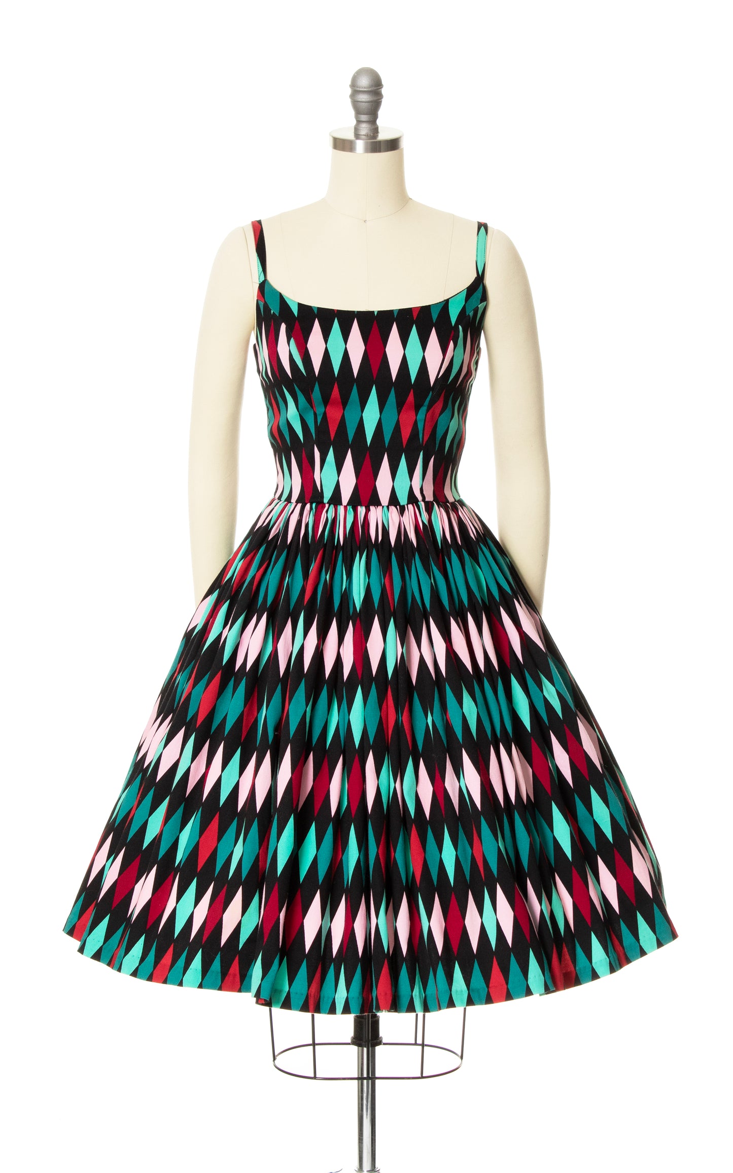 MODERN 1950s Vintage Style PIN UP GIRL Harlequin Cotton Fit and Flare Sundress Day Dress BirthdayLifeVintage