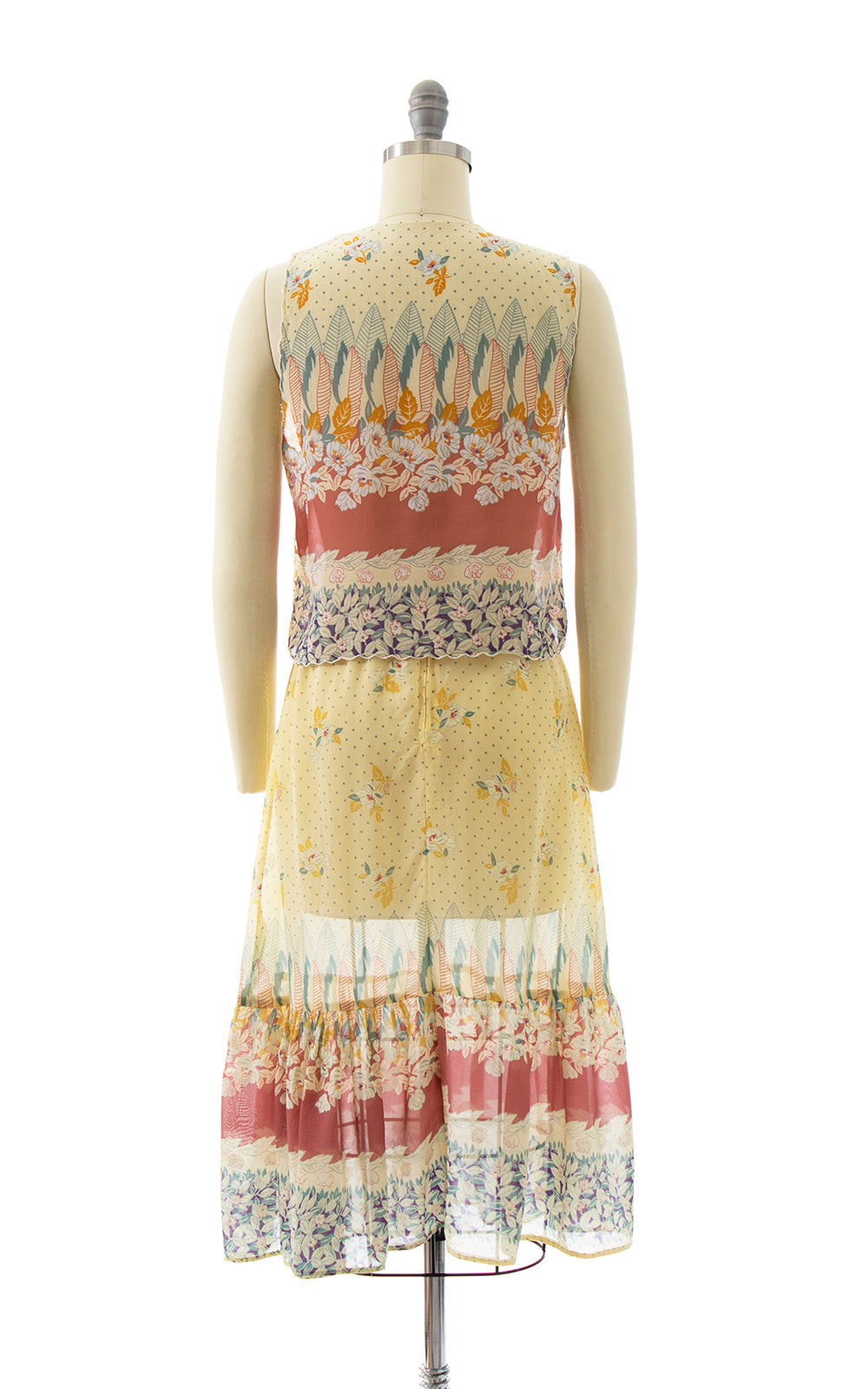 1970s Sheer Floral Vest, Skirt & Belt Set | x-small
