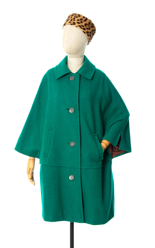 Vintage 1970s 70s Austrian Green Wool Mohair Cape Coat | medium/large | Birthday Life Vintage