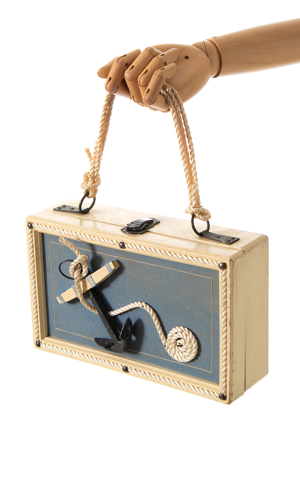 Vintage 1950s 50s 1960s 60s Nautical Sailor Anchor Novelty Print Wood Box Purse Birthday Life Vintage