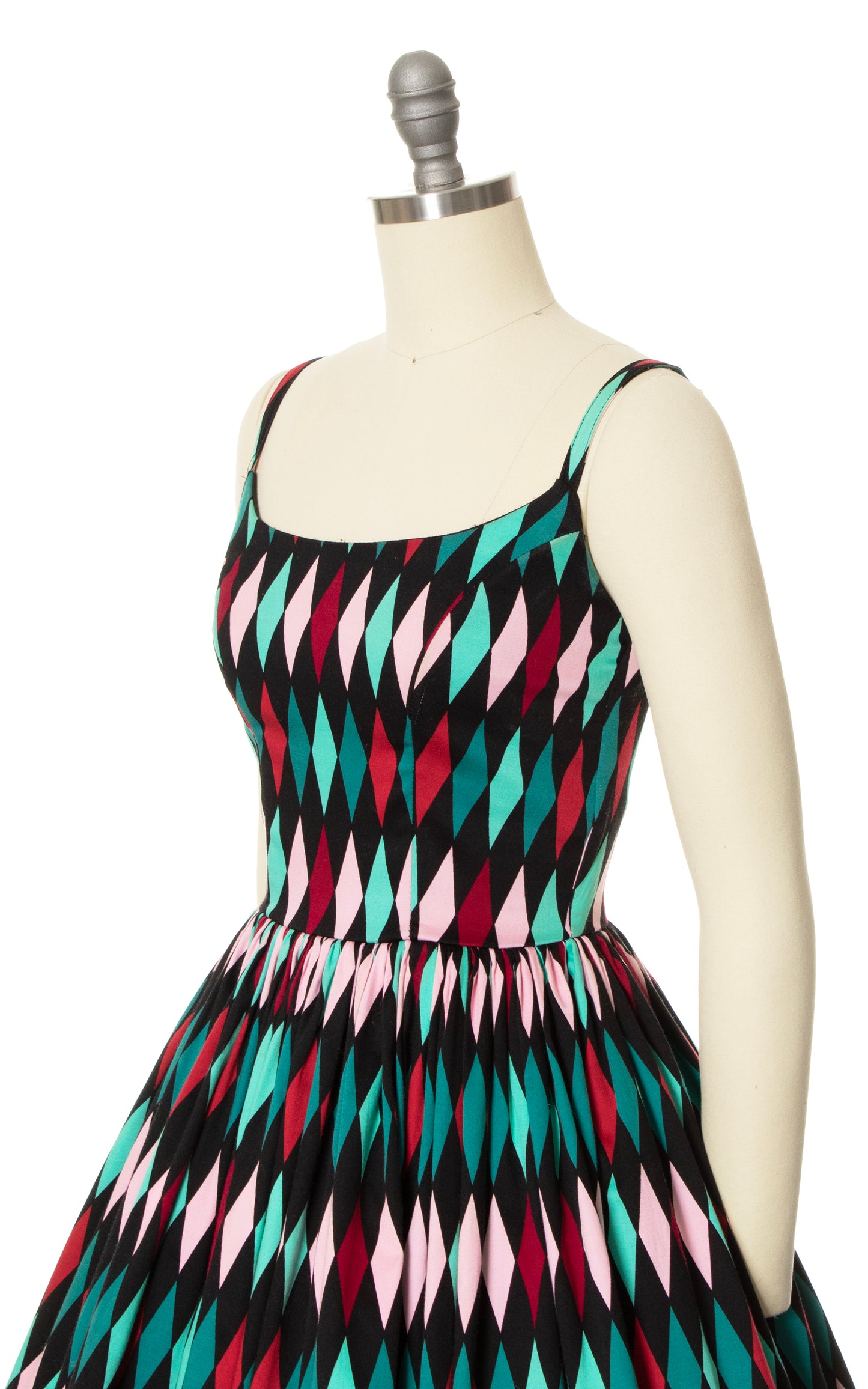 MODERN 1950s Vintage Style PIN UP GIRL Harlequin Cotton Fit and Flare Sundress Day Dress BirthdayLifeVintage