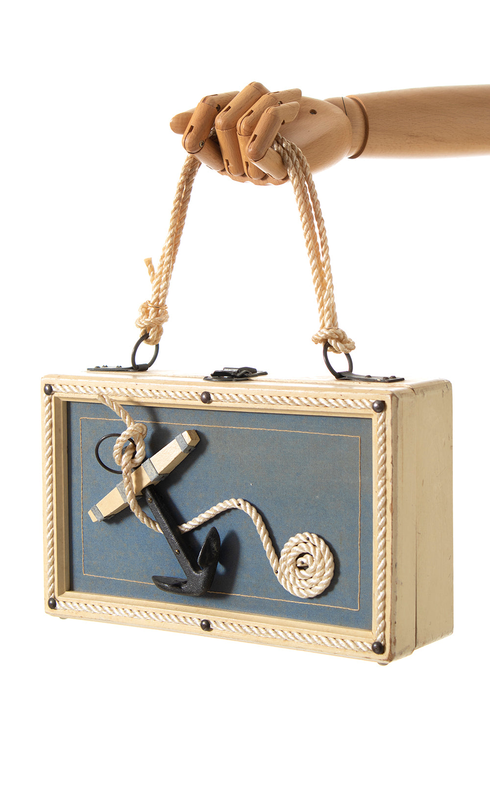 Vintage 1950s 50s 1960s 60s Nautical Sailor Anchor Novelty Print Wood Box Purse Birthday Life Vintage