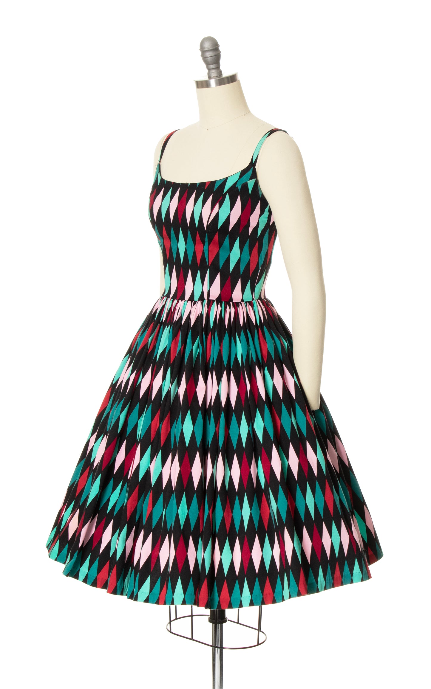 MODERN 1950s Vintage Style PIN UP GIRL Harlequin Cotton Fit and Flare Sundress Day Dress BirthdayLifeVintage