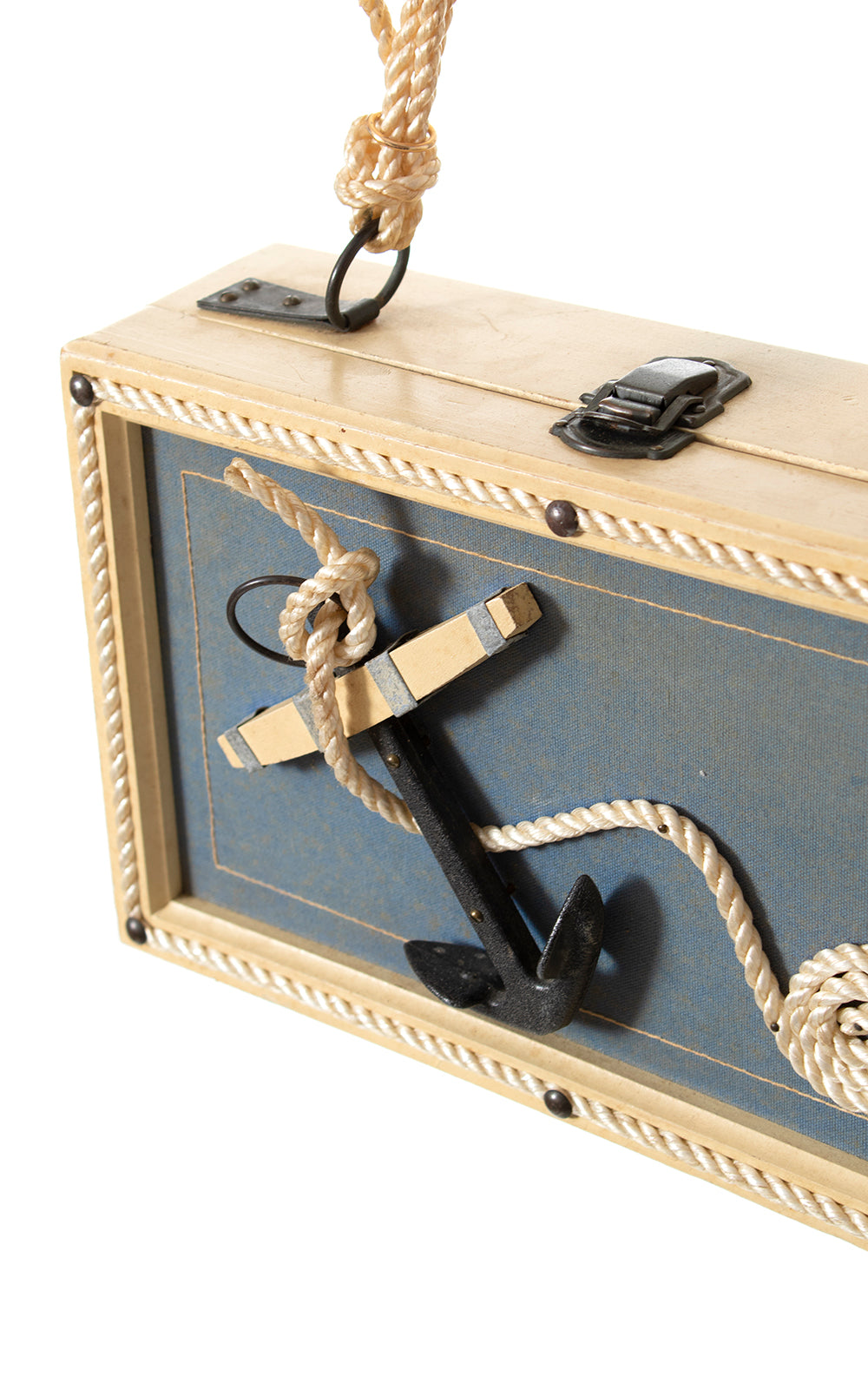 Vintage 1950s 50s 1960s 60s Nautical Sailor Anchor Novelty Print Wood Box Purse Birthday Life Vintage