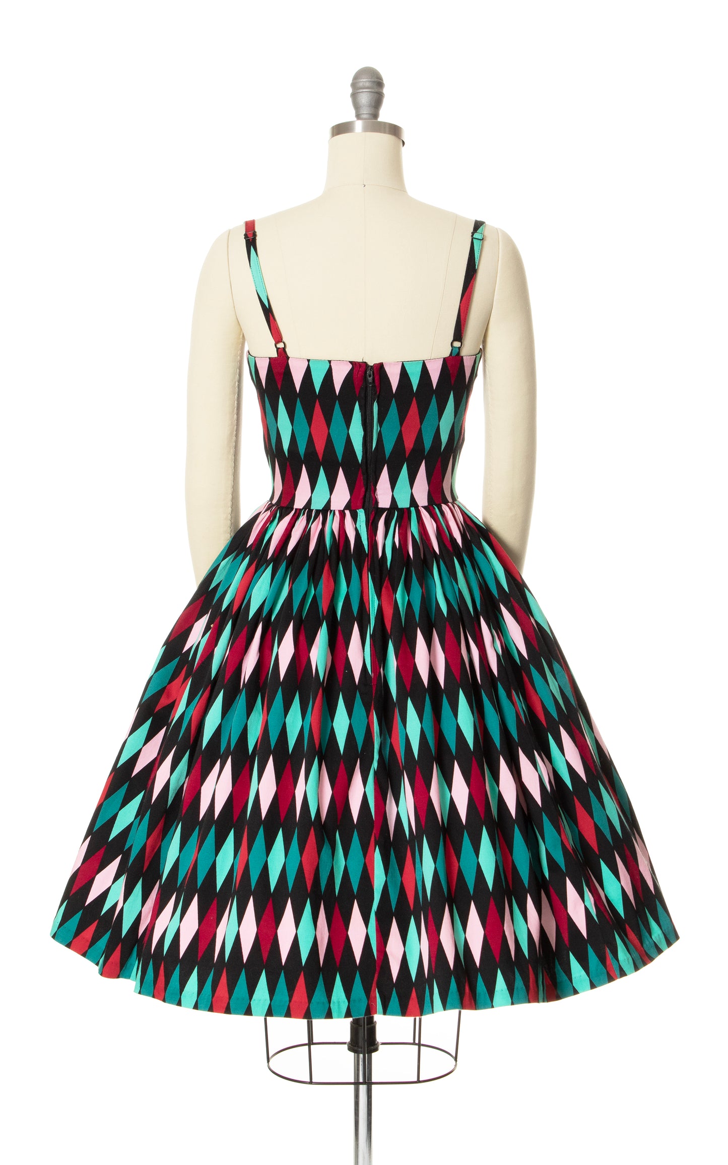 MODERN 1950s Vintage Style PIN UP GIRL Harlequin Cotton Fit and Flare Sundress Day Dress BirthdayLifeVintage