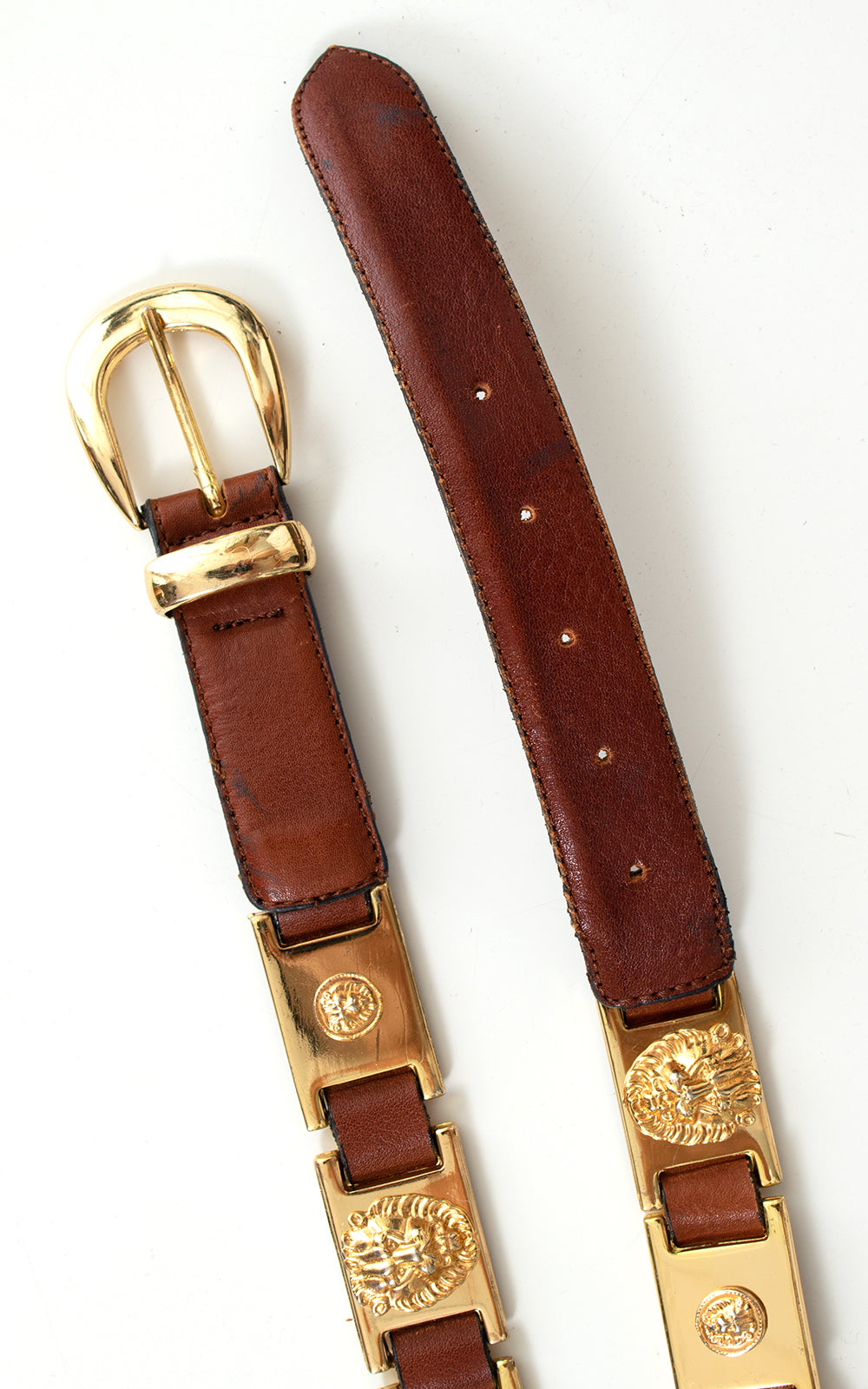 1980s Gold Lions & Leather Belt | large/x-large