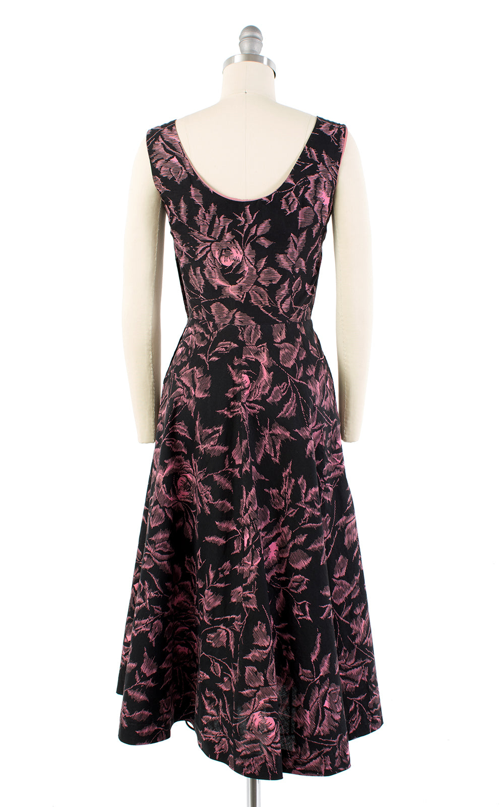 $65 DRESS SALE /// 1950s Rose Print Appliqué Rhinestones Black Cotton Sundress | x-small