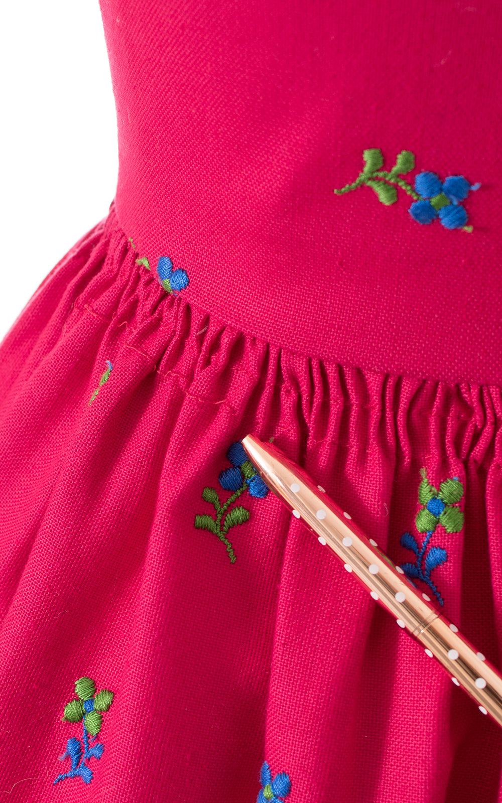 1970s 1980s Floral Embroidered Dirndl Dress