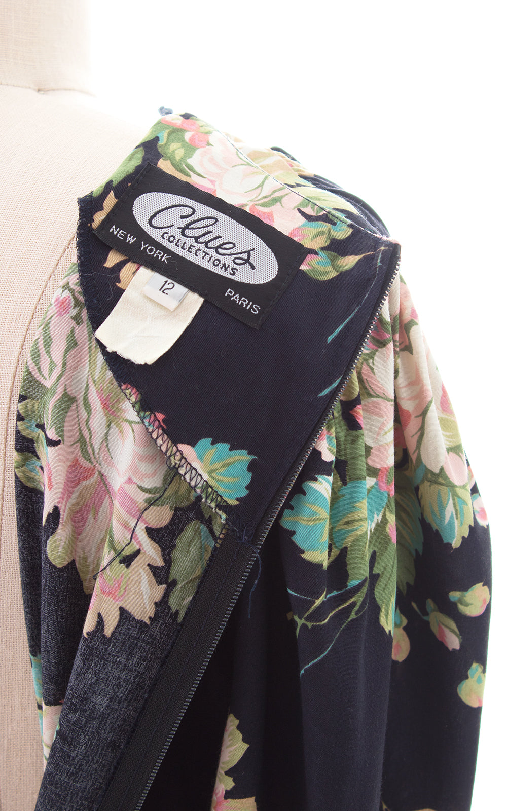 1990s does 1930s Floral Black Rayon Bias Cut Dress