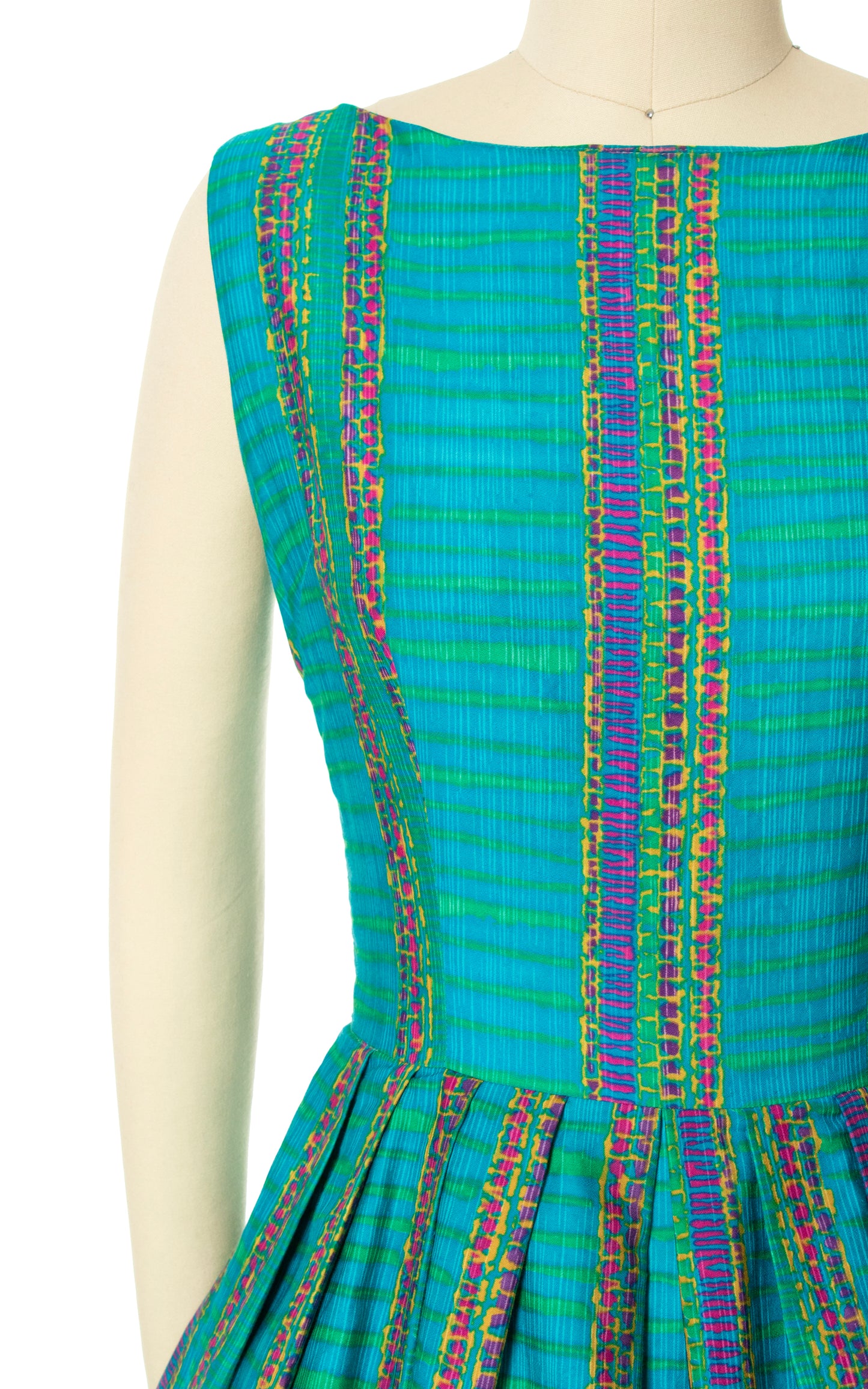 Vintage 50s 1950s Striped Open Back Cotton Sundress Blue Teal BirthdayLifeVintage