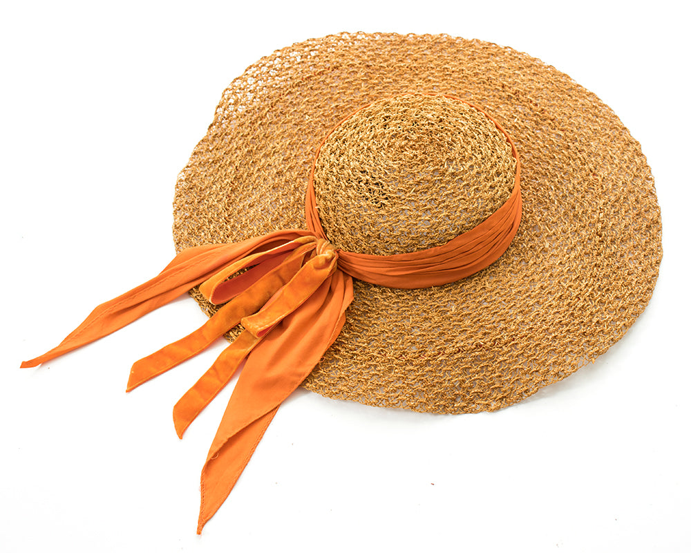 1950s Orange Ribbon Wide Brim Wicker Sun Hat – Birthday Life Vintage