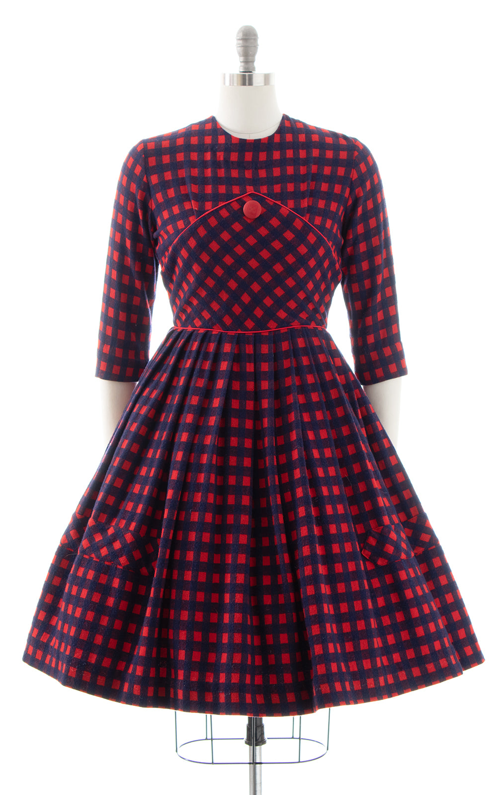 1950s Checkered Wool Dress | small/medium