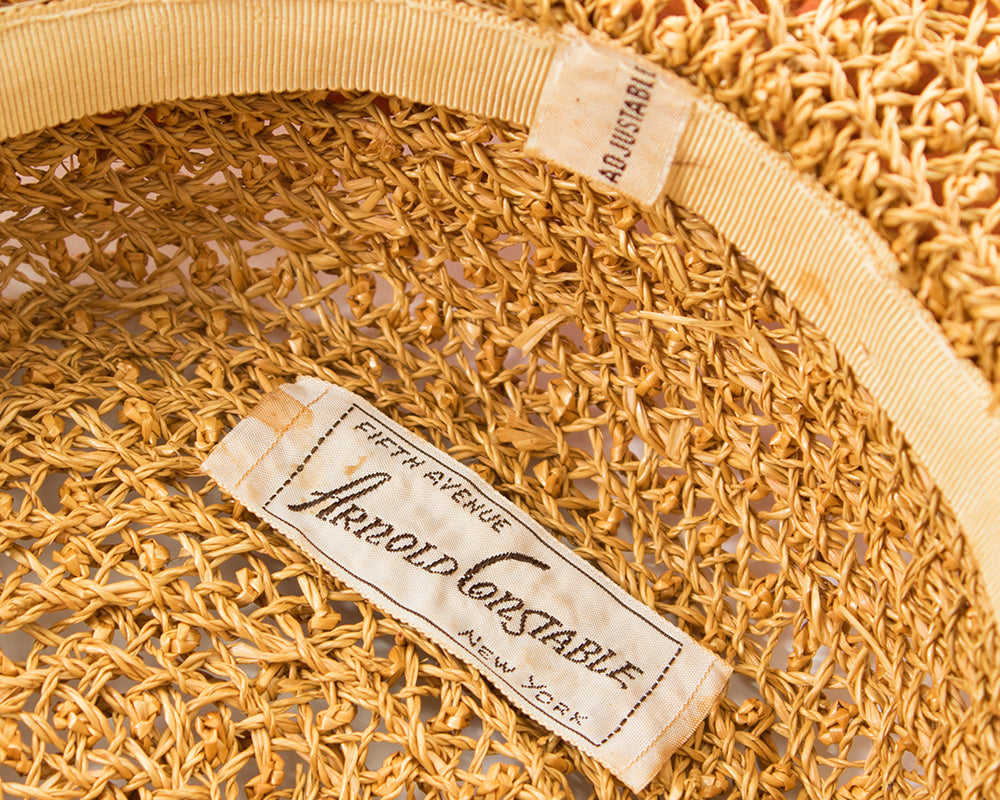 1950s Orange Wicker Wide Brim Sun Hat BirthdayLifeVintage