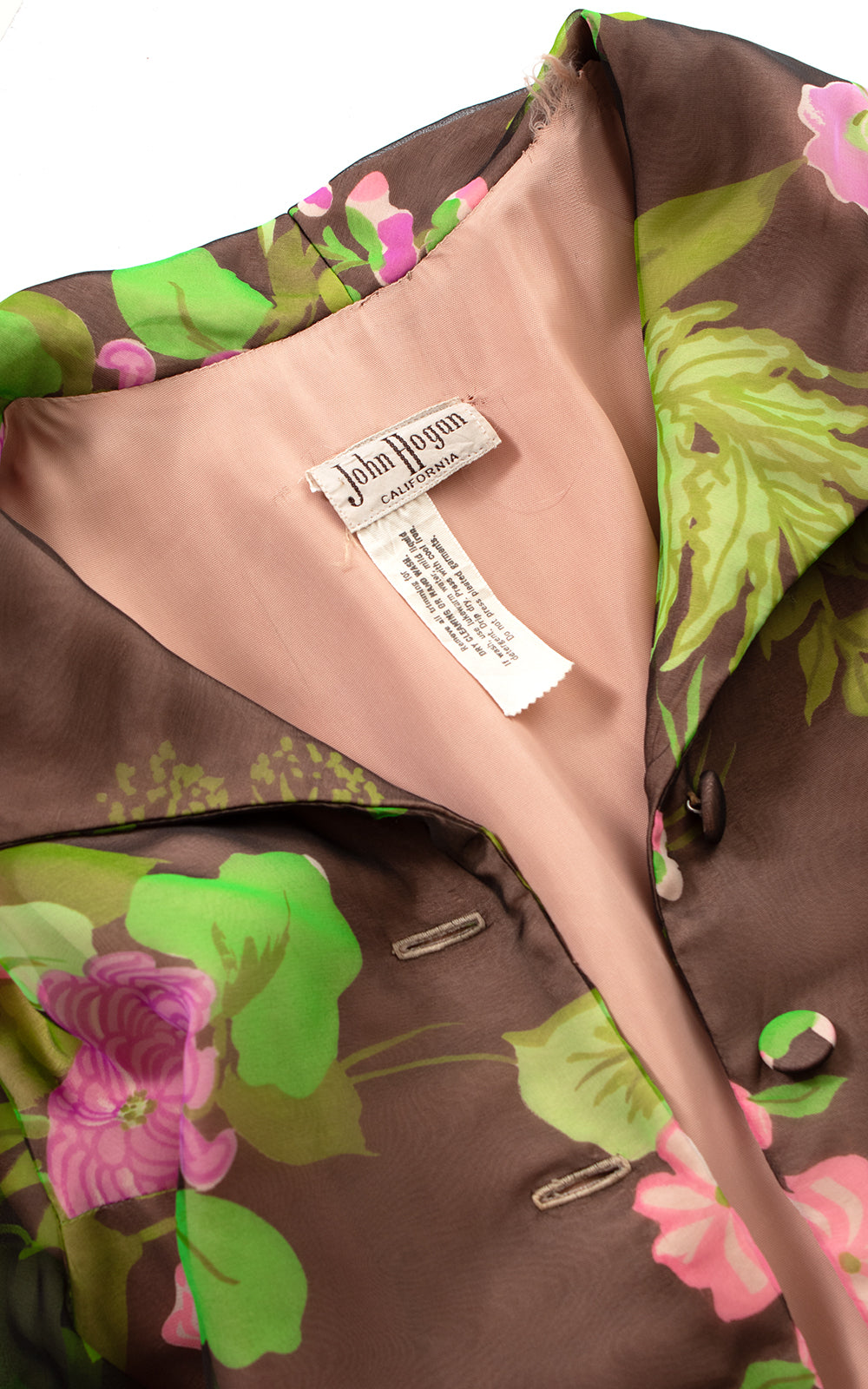 1970s Floral Fern Chiffon Balloon Sleeve Maxi Dress BirthdayLifeVintage