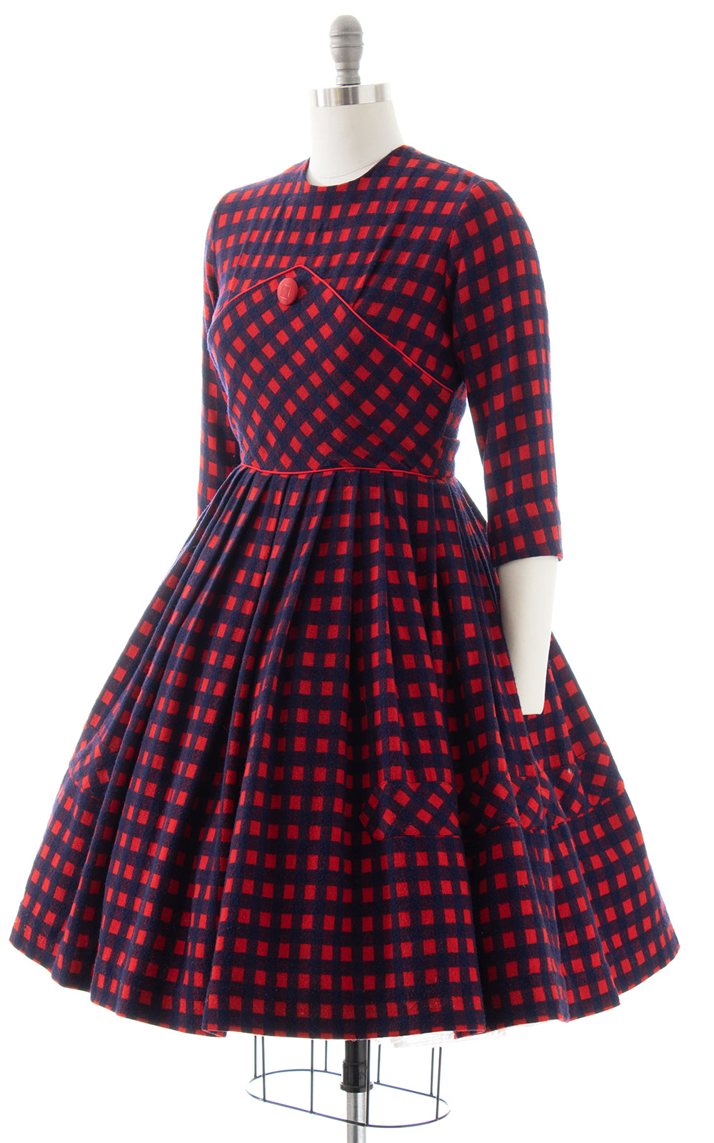1950s Checkered Wool Dress | small/medium