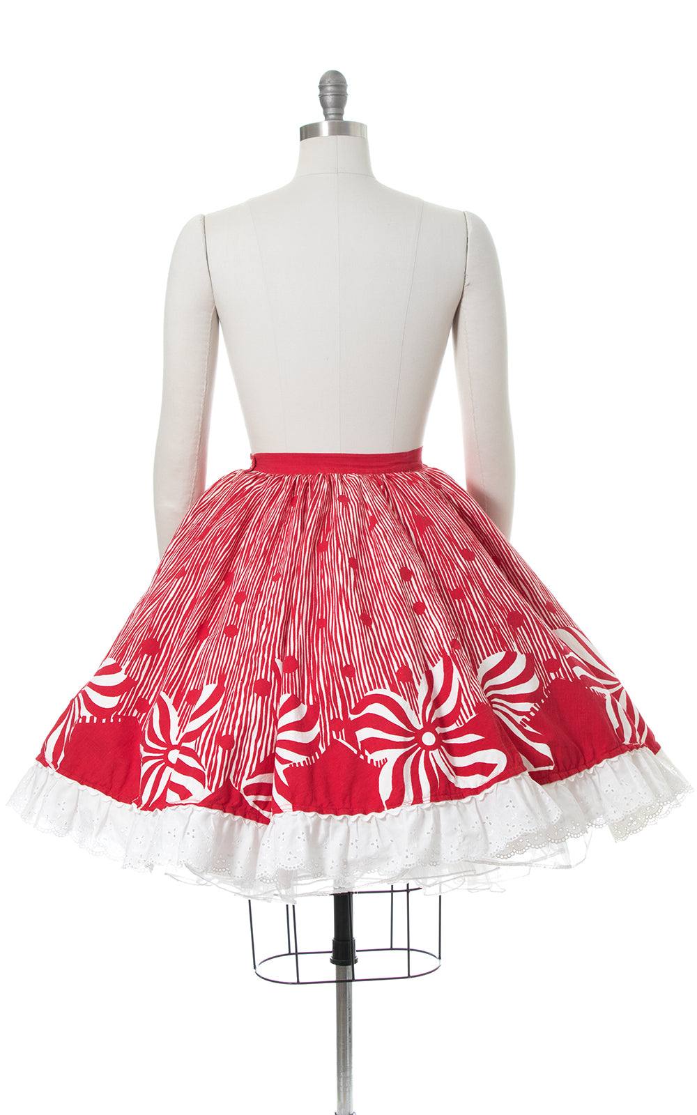 1950s Peppermint Floral Striped Border Print Circle Skirt