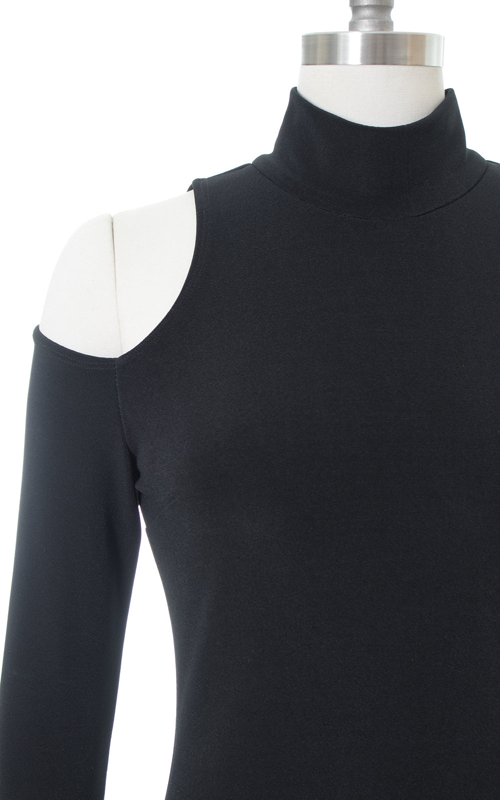 1990s Cold Shoulder Stretchy Black Mini Dress
