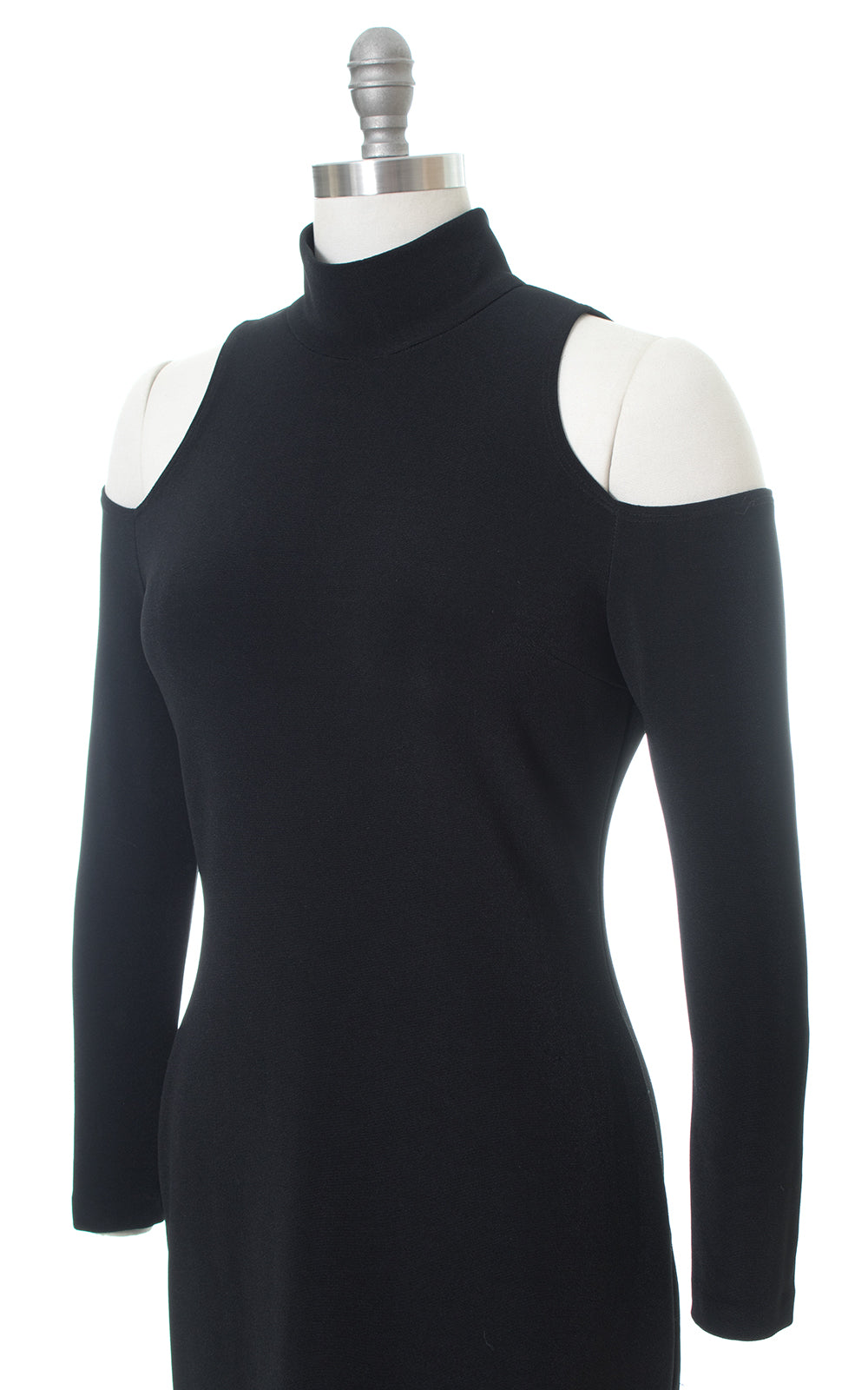 1990s Cold Shoulder Stretchy Black Mini Dress