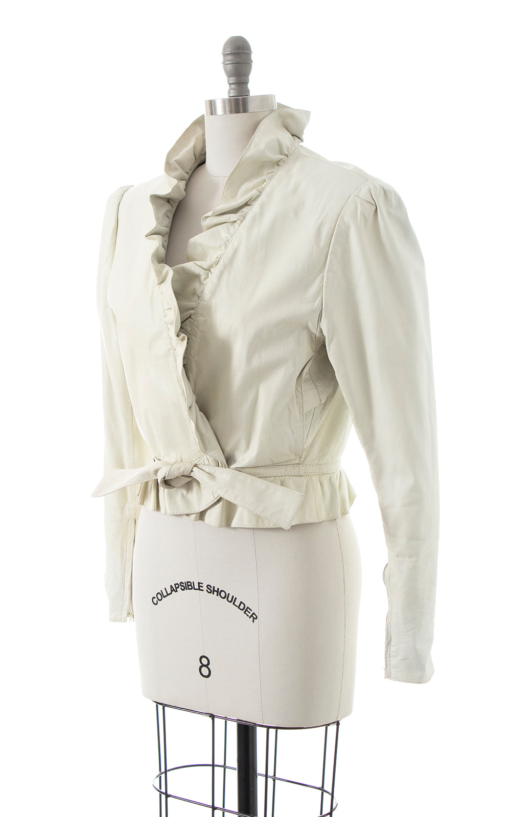1980s Ruffled White Leather Cropped Jacket | small/medium