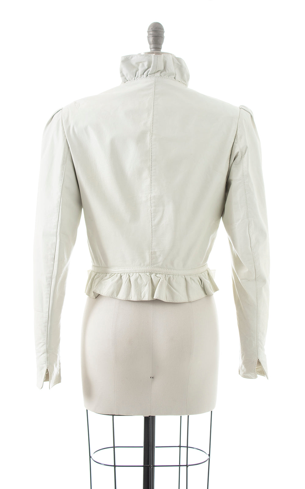 1980s Ruffled White Leather Cropped Jacket | small/medium