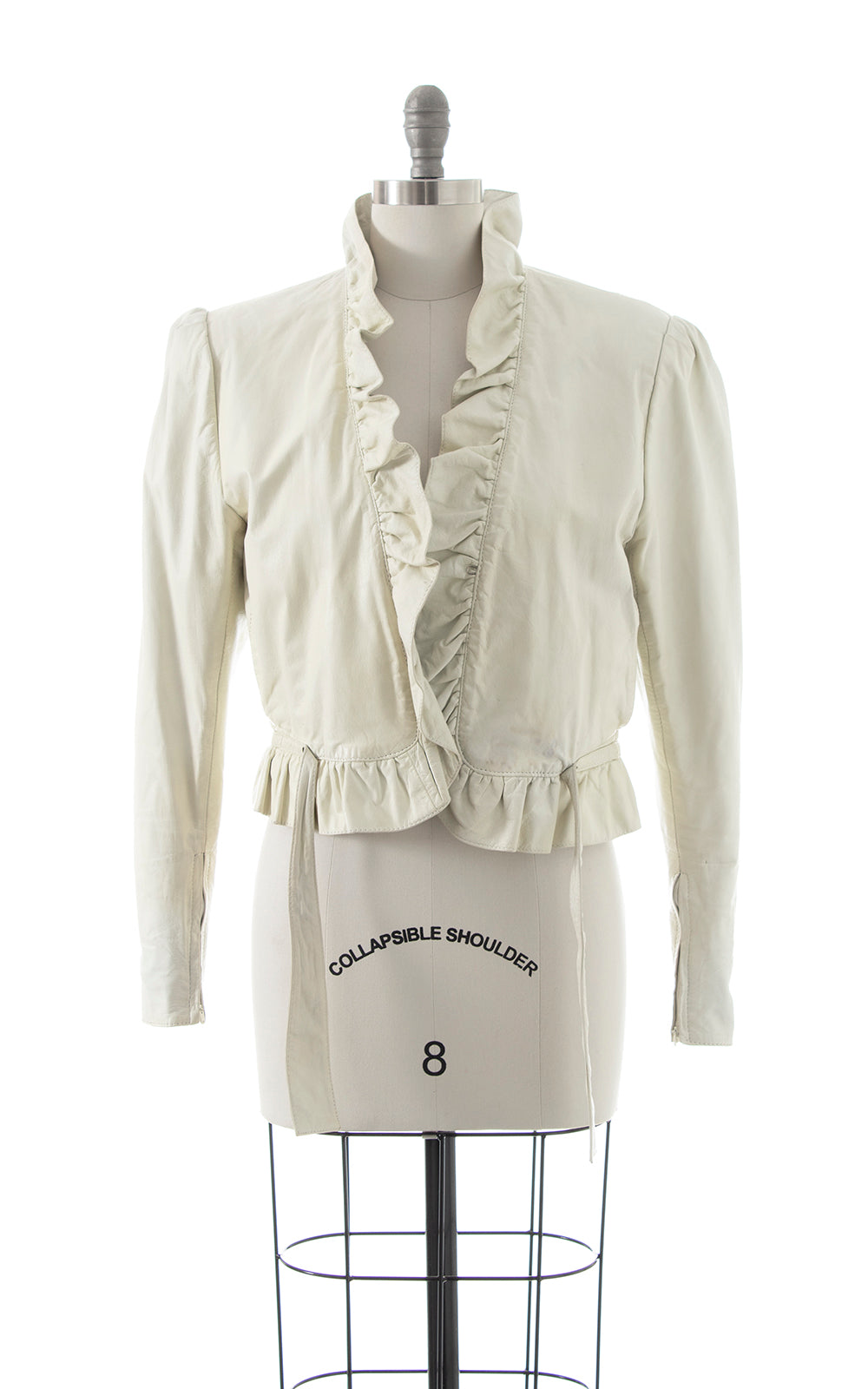 1980s Ruffled White Leather Cropped Jacket | small/medium