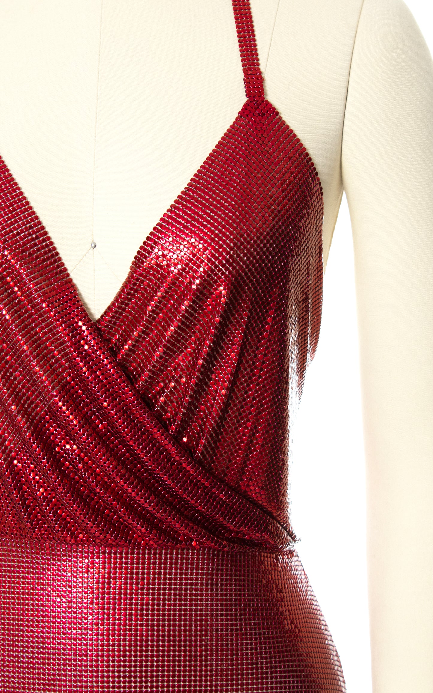 FANNIE SCHIAVONI Red Metal Mesh Mini Dress 1970s 70s Style Designer Couture