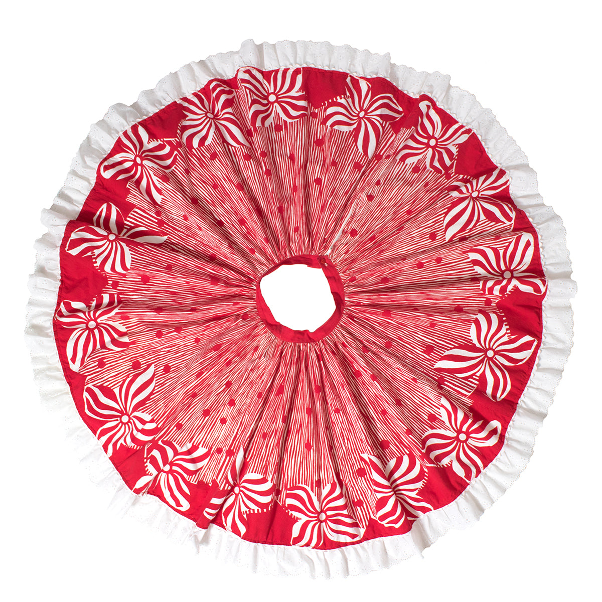 1950s Peppermint Floral Striped Border Print Circle Skirt