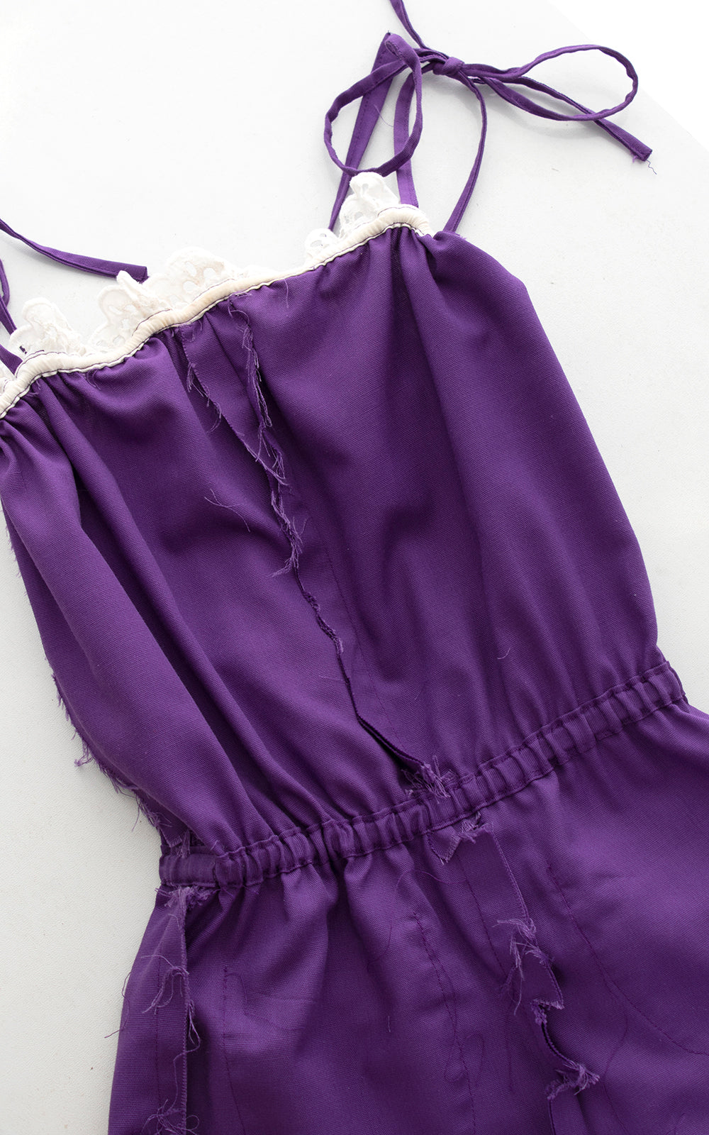 1970s Purple Tie Straps Lace Trim Jumpsuit | x-small