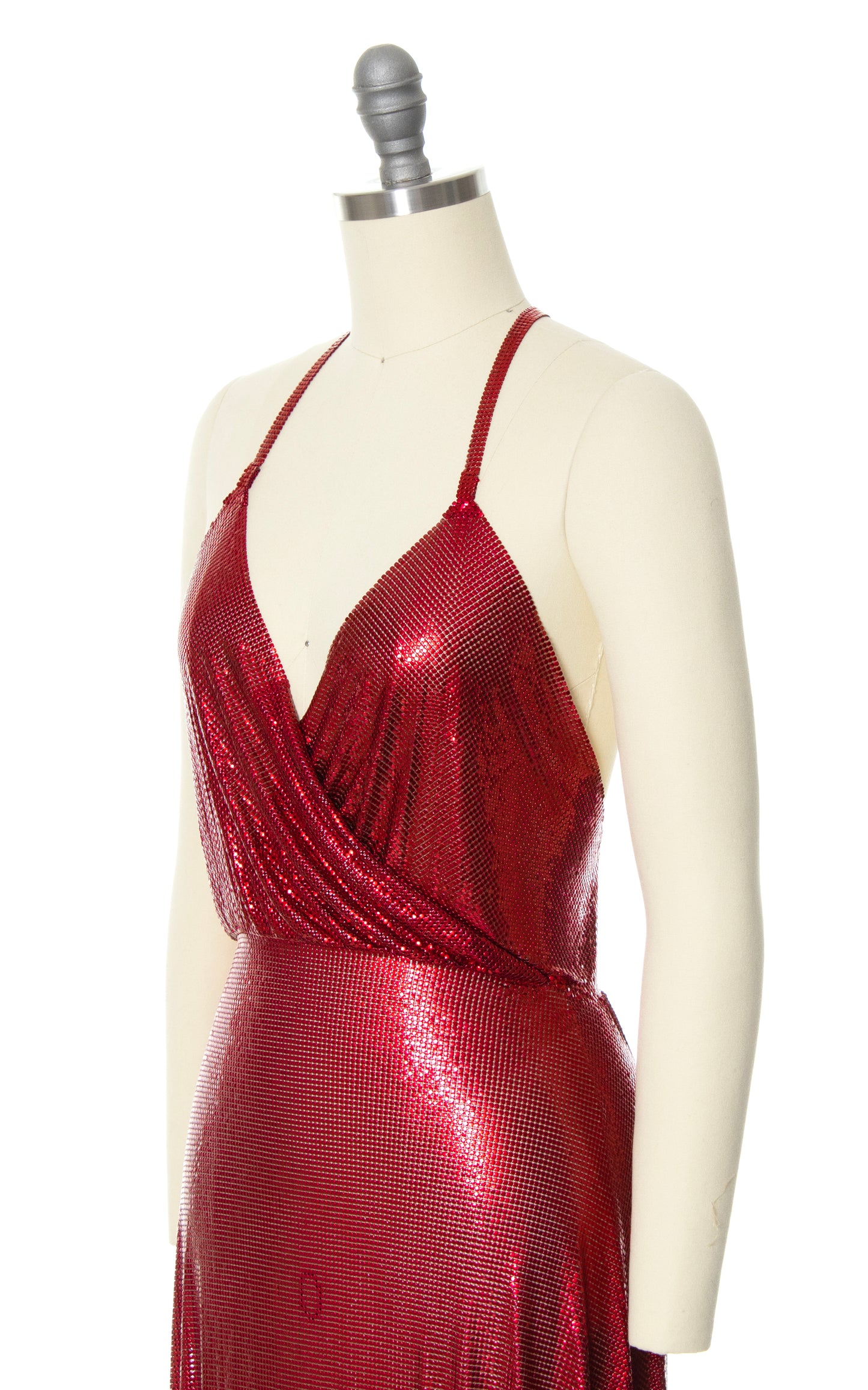 FANNIE SCHIAVONI Red Metal Mesh Mini Dress 1970s 70s Style Designer Couture