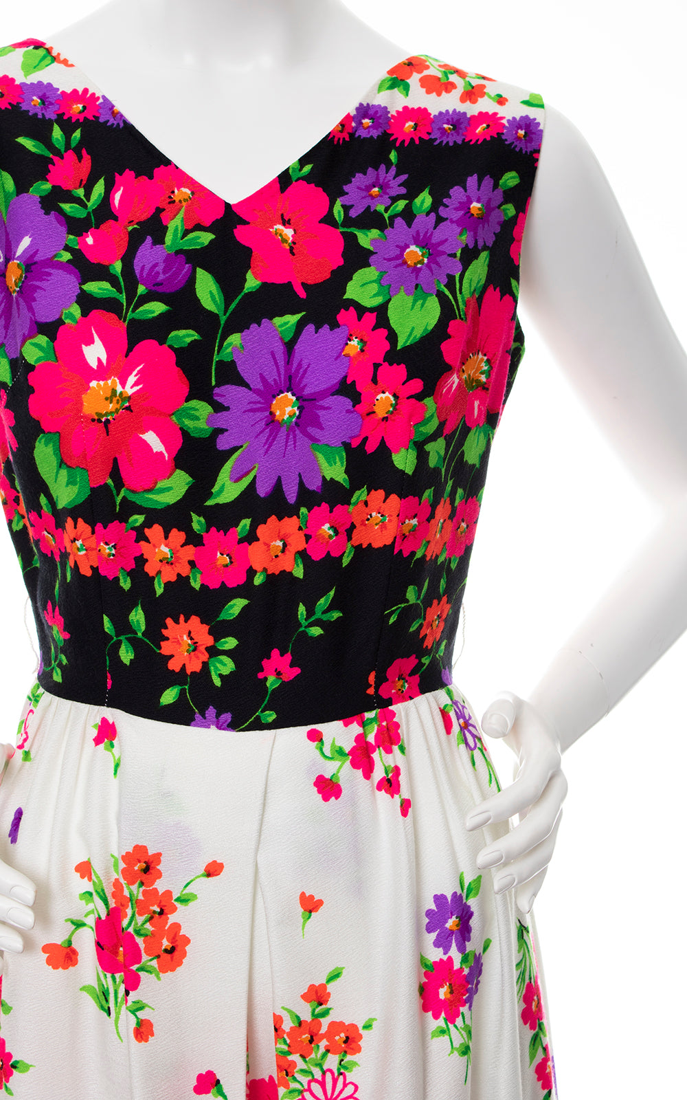 1970s Floral Border Print Barkcloth Palazzo Jumpsuit | small