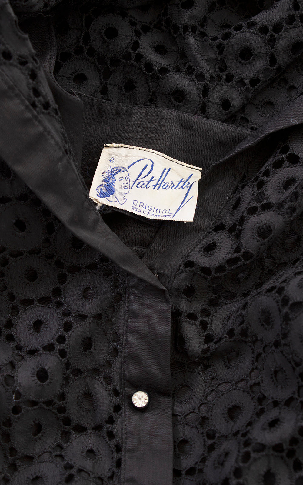 1950s Black Cotton Eyelet Shirtwaist Sheath Dress | small